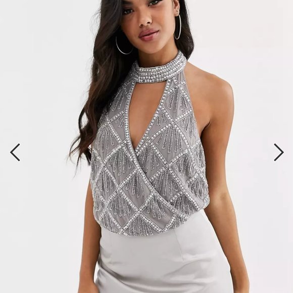 NWT ASOS Embellished Halter Bodysuit - Picture 3 of 8